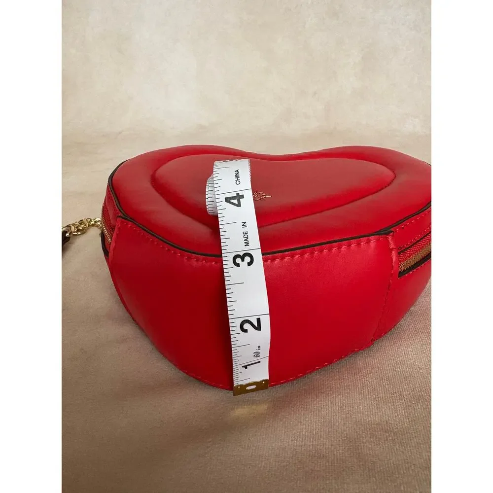 Nanette Lepore Cupid Heart Shaped Red Crossbody Bag Top Handle Purse Gold Chain